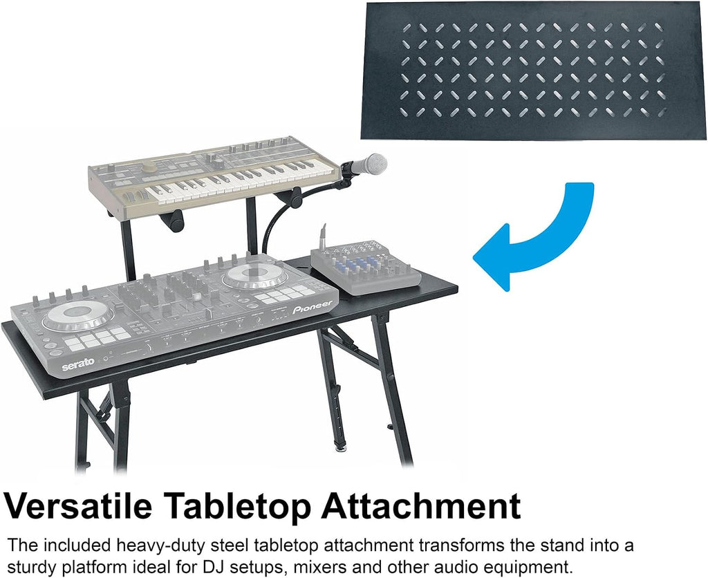 Rockville PKS44 2-Tier Keyboard/DJ Stand, Tabletop, Mic Stand, Detachable Second Tier, Foldable, Steel, Carry Bag, Perfect for DJs, Studios, Live Gigs