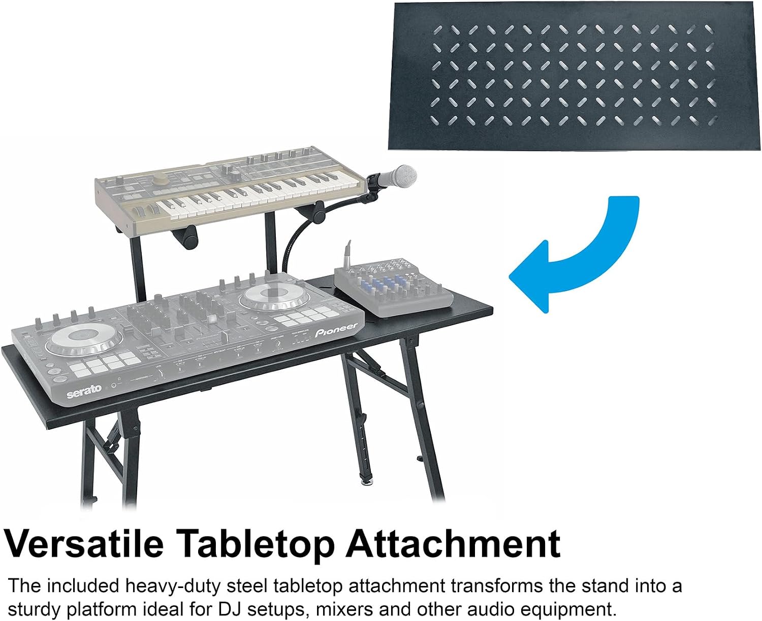 Rockville PKS44 2-Tier Keyboard/DJ Stand, Tabletop, Mic Stand, Detachable Second Tier, Foldable, Steel, Carry Bag, Perfect for DJs, Studios, Live Gigs