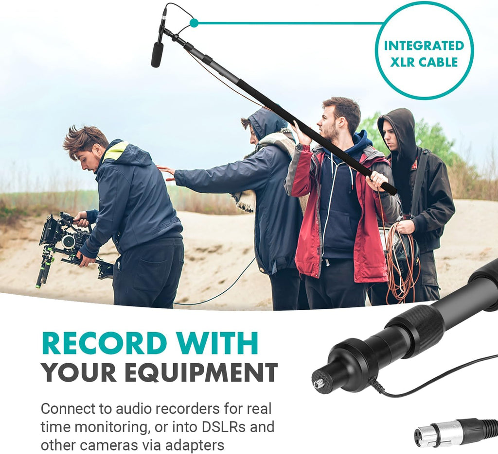 Movo XLR Shotgun Microphone & Boom Pole Kit – Professional Location Sound Recording Bundle with Shotgun Mic and Boompole with Internal XLR Cable for Filmmaking, ENG, and Broadcast Audio
