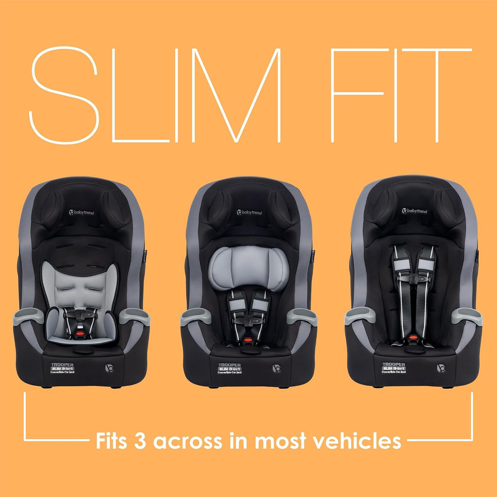 Baby Trend Trooper™ Slim 3-in-1 Convertible Car Seat, Dash Black – Slim Fit, 3-in-1 Growth Modes, Lightweight Design, Adjustable Comfort Padding