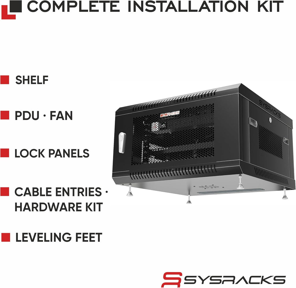 6U Wall Mount Server Rack Cabinet, 19' Enclosed Network & IT Rack, 24' Deep, Locking Mesh Door