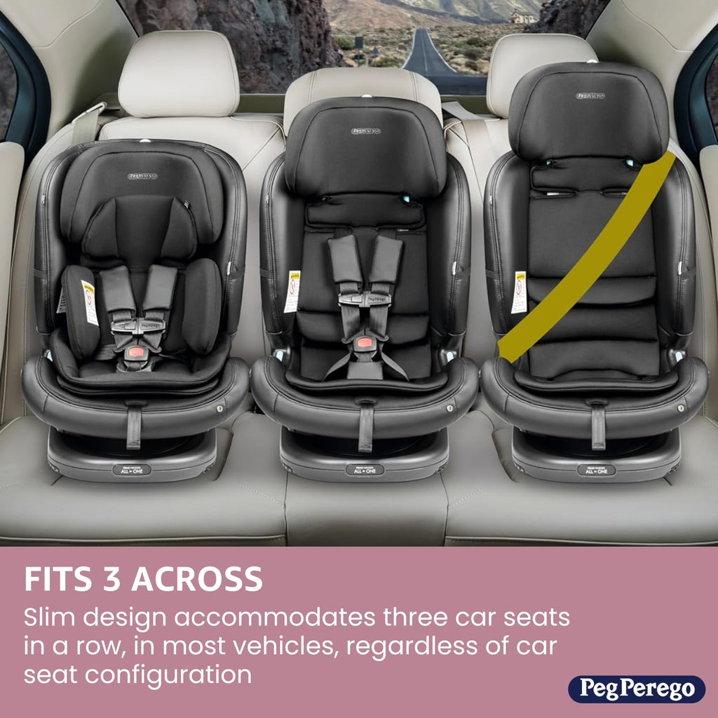 Peg Perego Primo Viaggio All-in-One Convertible Car Seat – Newborn to 10+ Years – 5-120 lbs – Height Adjustable & Slim, 100% FR-Free, Made in Italy, Crystal Black (Black)