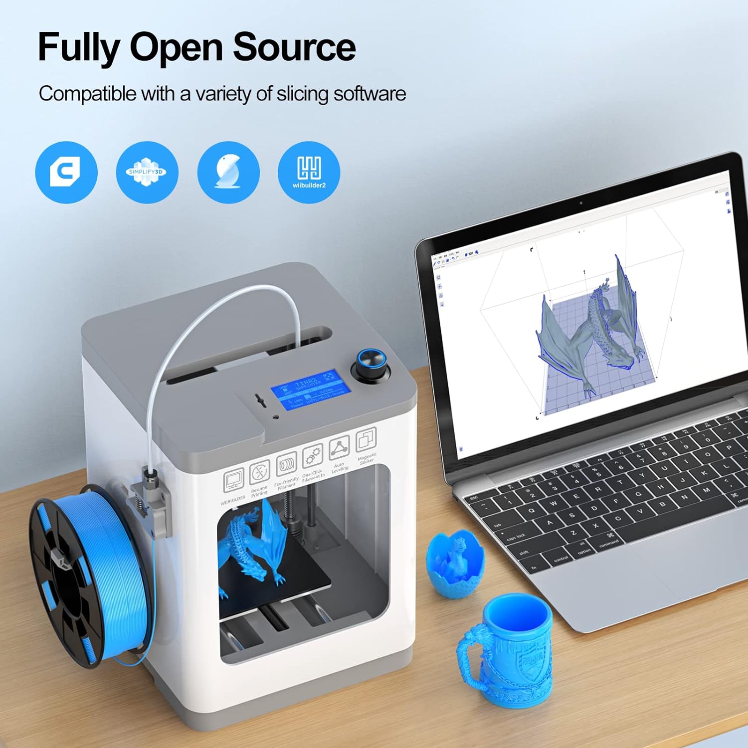 Entina Mini 3D Printers Tina2 Basic, Fully Assembled and Auto Leveling 3D Printer for Beginners and Kids, Easy Setup, Safe Design, High Precision Printing FDM Mini 3D Printer for Home & School