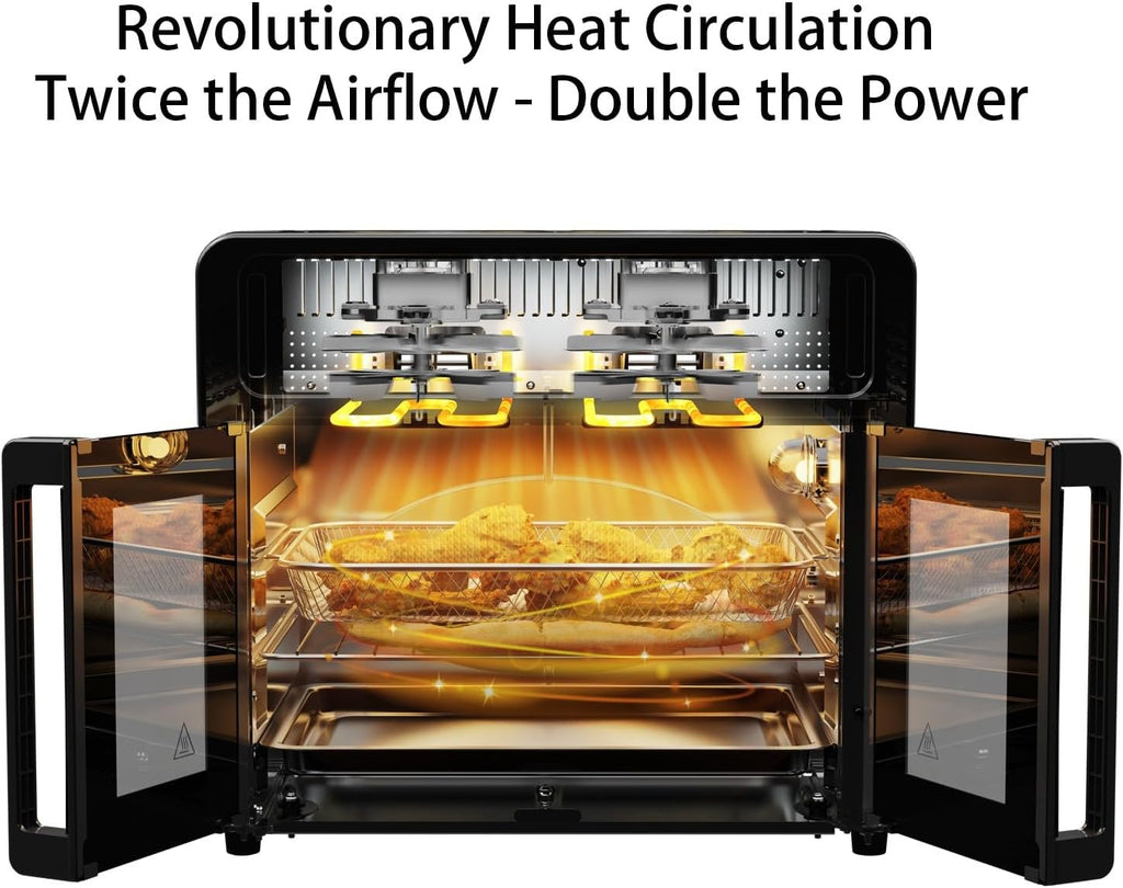 25.4QT Dual Zone Air Fryer Toaster Oven Combo, French Glass Door, XL Capacity, 100-430°F Temperature Range, 16 Preset Functions, LED Display, Dual Fan, 360° Heat Circulation