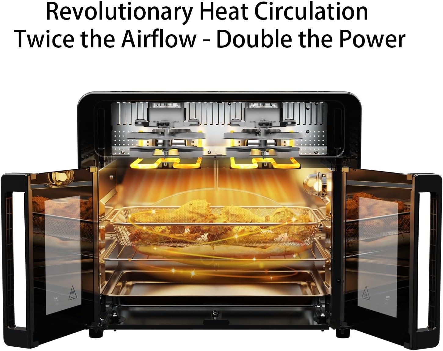 25.4QT Dual Zone Air Fryer Toaster Oven Combo, French Glass Door, XL Capacity, 100-430°F Temperature Range, 16 Preset Functions, LED Display, Dual Fan, 360° Heat Circulation