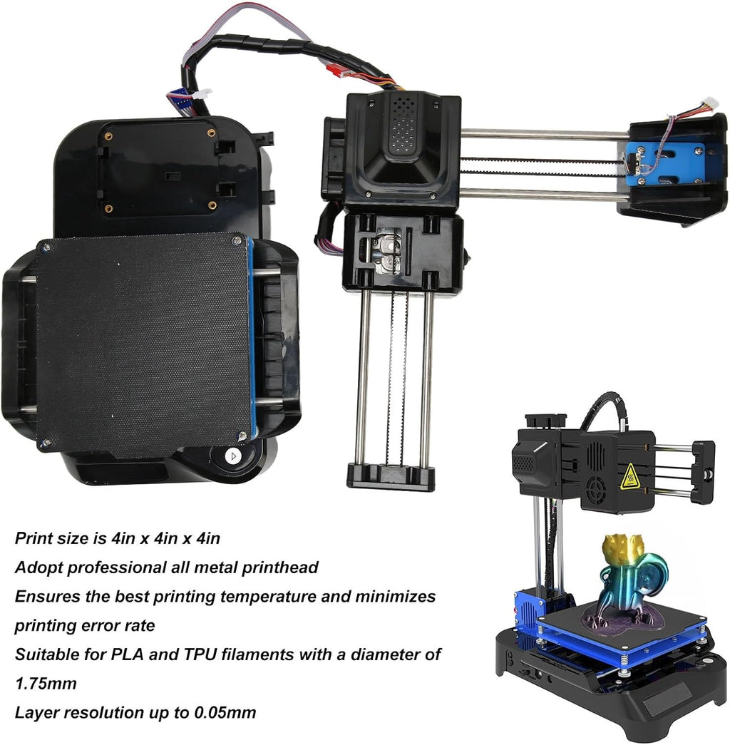 DAUERHAFT Small DIY 3D Printer Kit with Silent Motherboard, Mini High Accuracy 3D Printer for Kids, 100-240V Input Voltage, US Plug Included