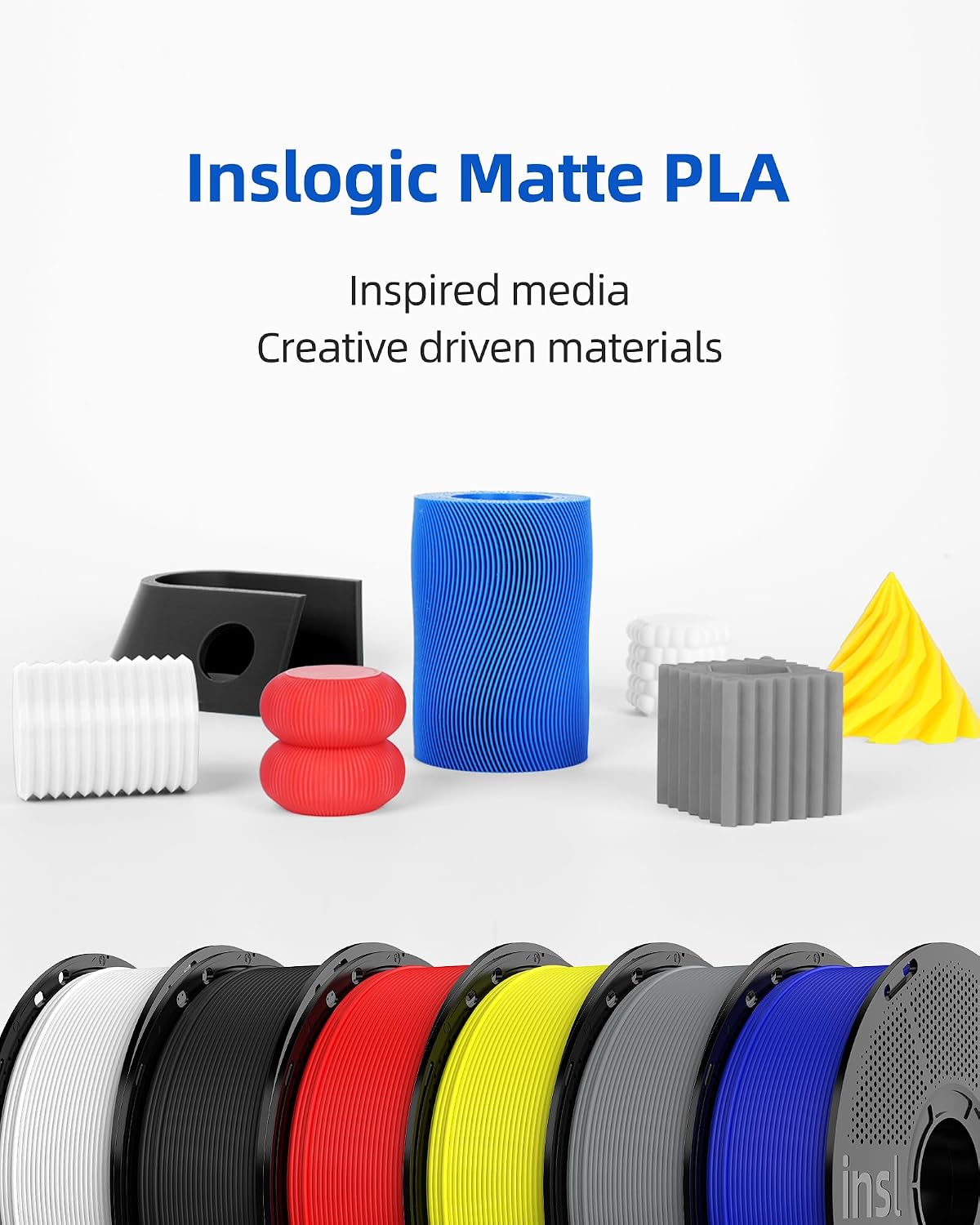 Inslogic Matte PLA Filament 1.75mm 3D Printer Filament, Fine Matte Texture & High Precision, 2.2lbs x 10 Spools Fit Most FDM 3D Printers, 10 Colors, 10kg Total, 10×1kg