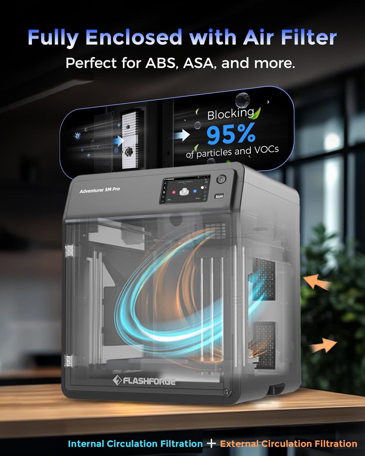 FLASHFORGE AD5M Pro 3D Printer, CoreXY 600 mm/s Printing Speed, 0.4 & 0.6mm 3s Quick-Swap 280°C Nozzles, 1-Click Auto Leveling, Fully Enclosed, 220×220×220mm Build Volume