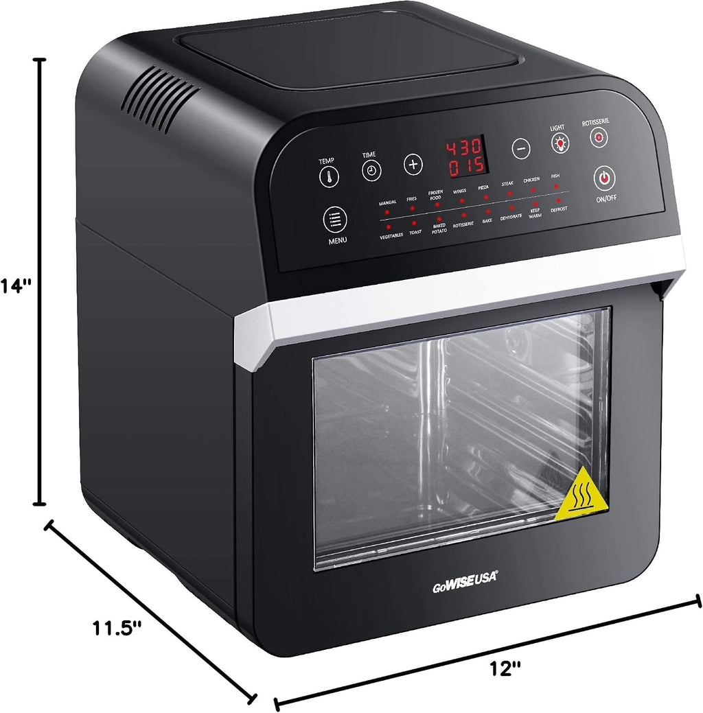 GoWISE USA GW44800-O Deluxe 12.7-Quarts 15-in-1 Electric Air Fryer Oven with Rotisserie and Dehydrator + 50 Recipes QT, Black/Silver