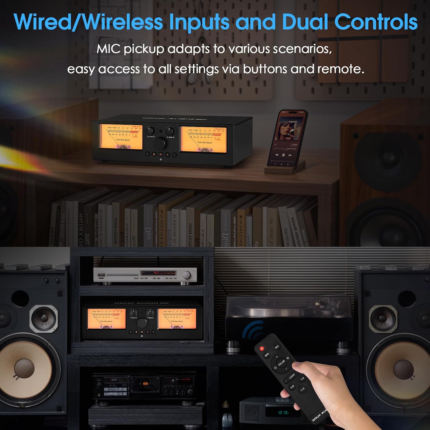 Douk Audio VU3 PRO Dual Analog VU Meter, 2-Way Amplifier Switch, Speaker Selector, Amp Audio Switcher Box 2-IN-2-OUT with DB Panel Display