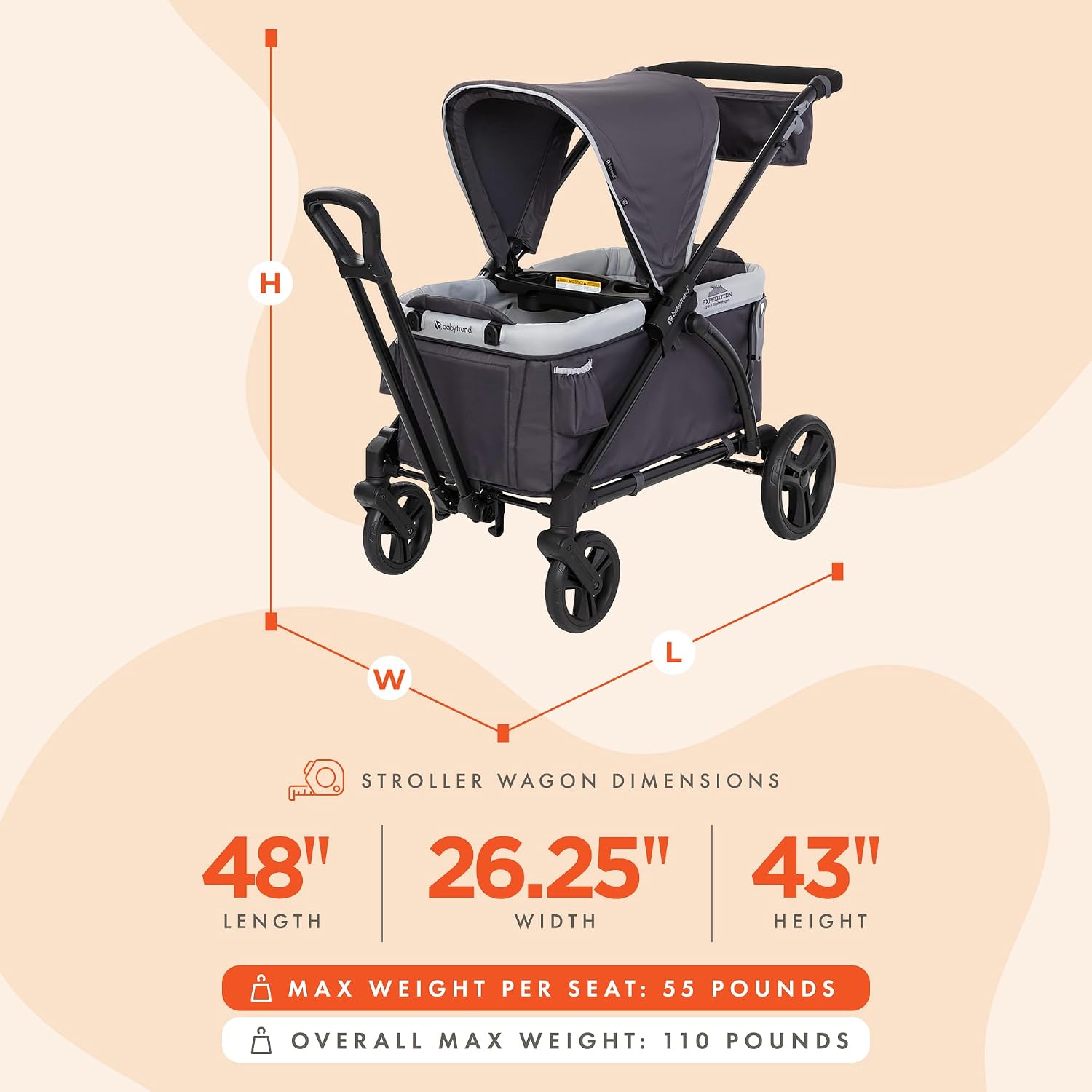 Baby Trend Expedition Stroller Wagon, Liberty Midnight
