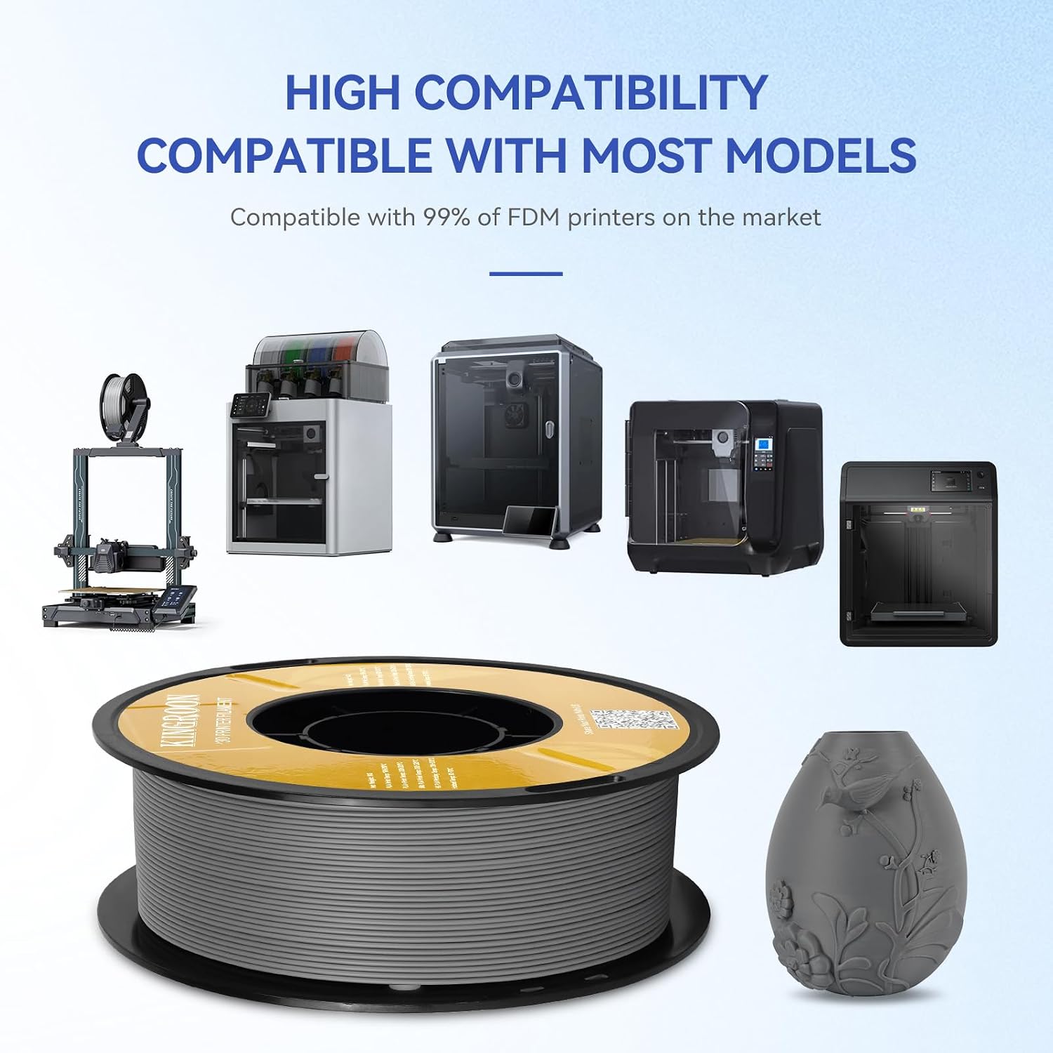 Kingroon Matte PLA Filament 1.75mm 3D Printer Filament Matte Filament 10kg Dimensional Accuracy +/- 0.02 mm (10 Rolls Grey)
