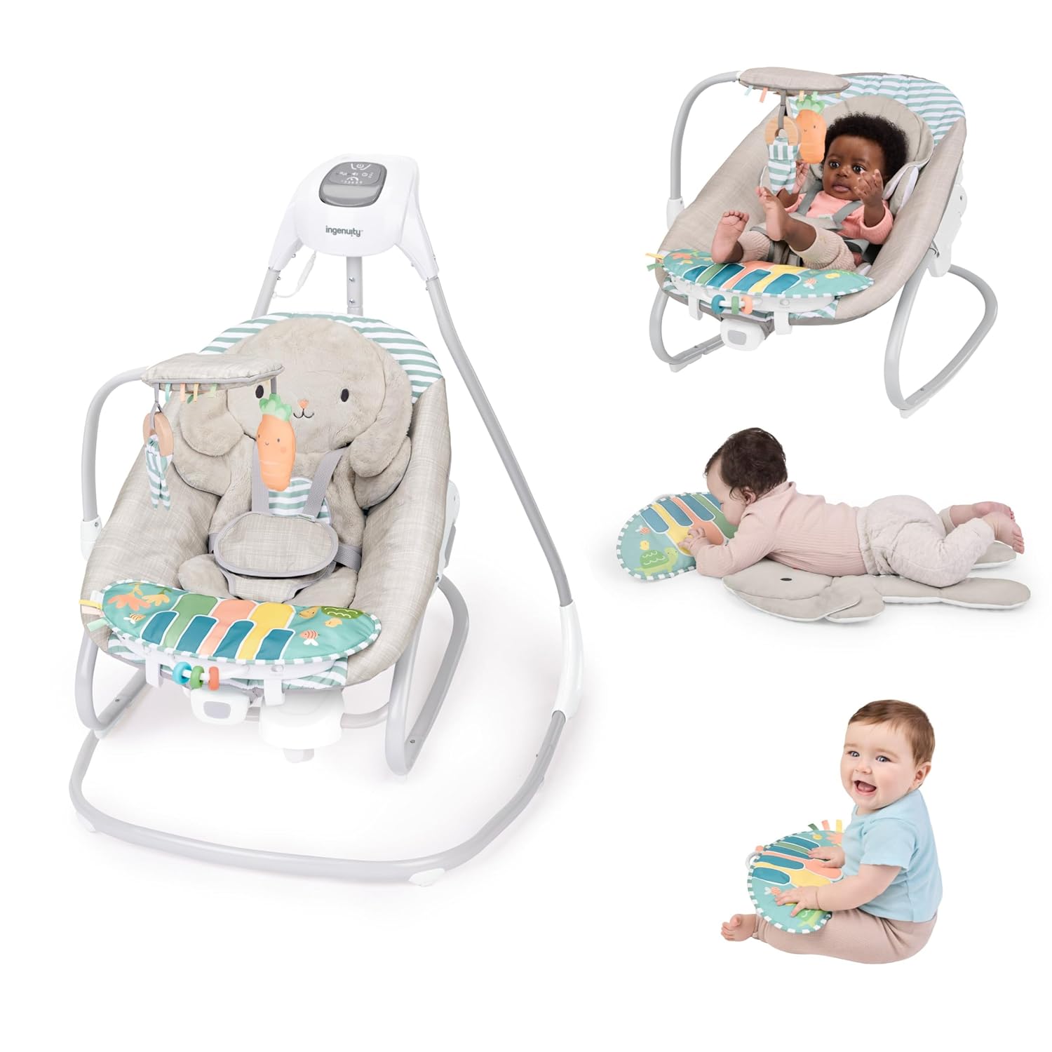 Ingenuity SimpleComfort Piano Playtime 4-in-1 Baby Swing & Rocker, Soothes & Grows with Baby, Rotating Seat Swings in 3 Directions, 6 Speeds & 12 Melodies, Removeable Rocker Seat, 0 Months to 2 Years