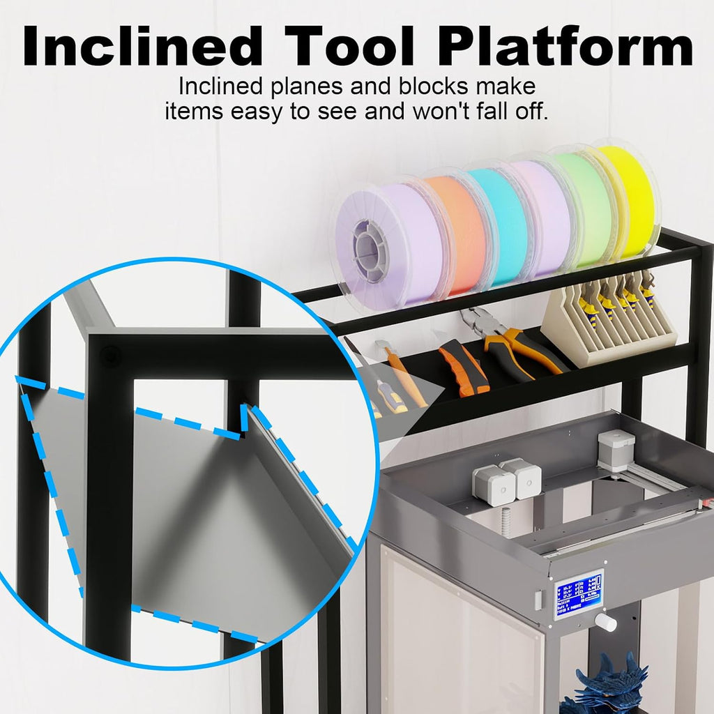 PUNCIA 3-Tier Heavy Duty 3D Printer Stand with Filament Storage Rack – Sturdy Organizer for PLA ABS PETG Spools, Compatible with FDM SLA Resin Printers, Durable Shelf for Home Studio Workshop Makers