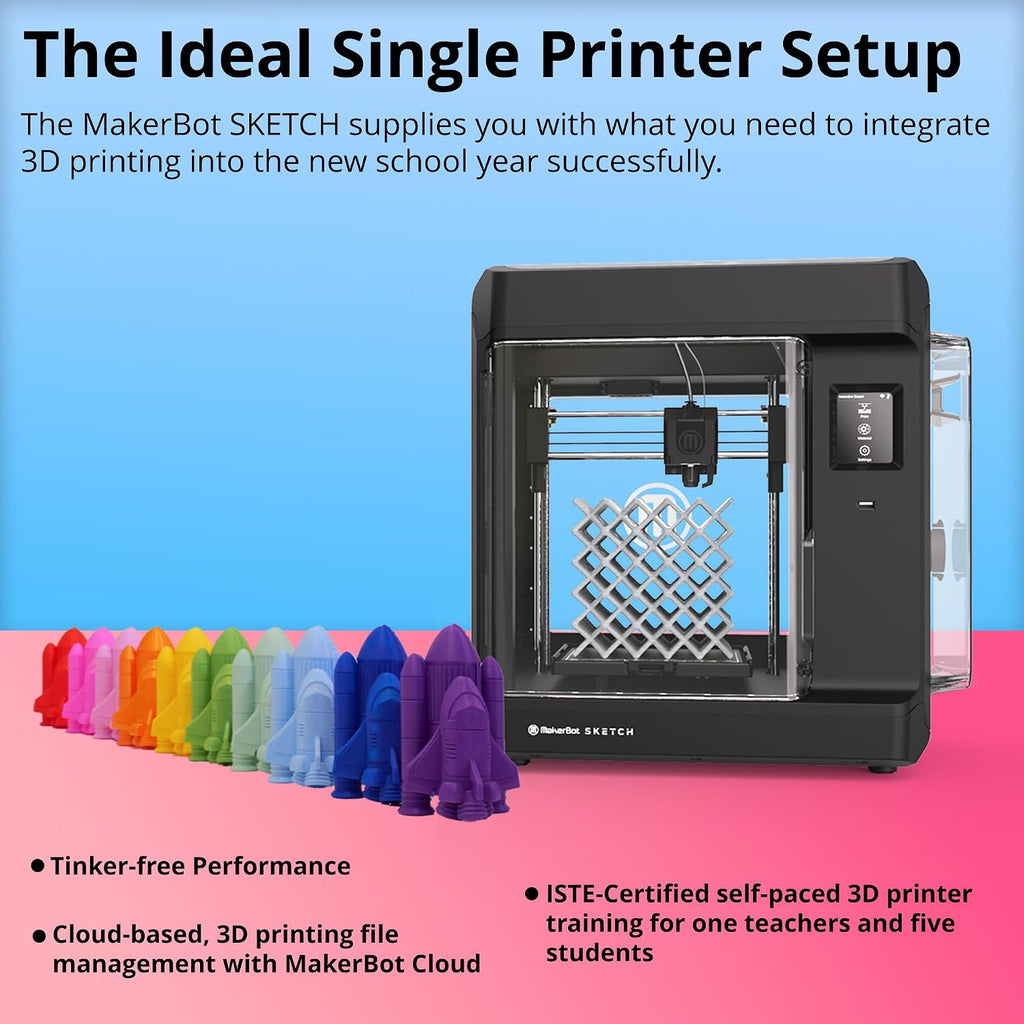 MakerBot Sketch Single-Printer Setup 3D Printer with Cloud Printing File Management Software for One Teacher and Five Students