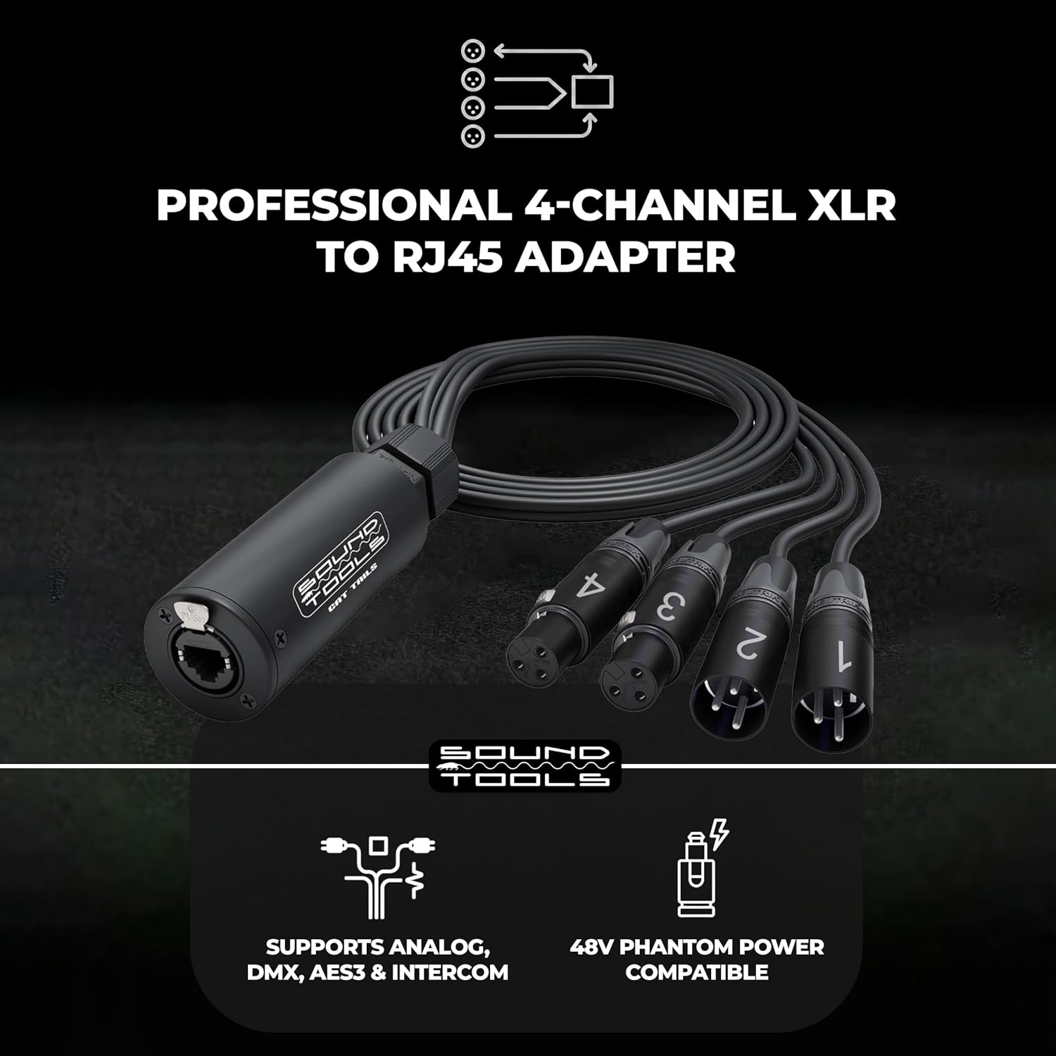 SoundTools CAT Tails MFX – 4 Channel 2 Female + 2 Male XLR to EtherCON Breakout Tails – Send/Return for Analog Audio Over CAT5e/6/7 – Neutrik Connectors – Aluminum Housing for Stage & Live Sound