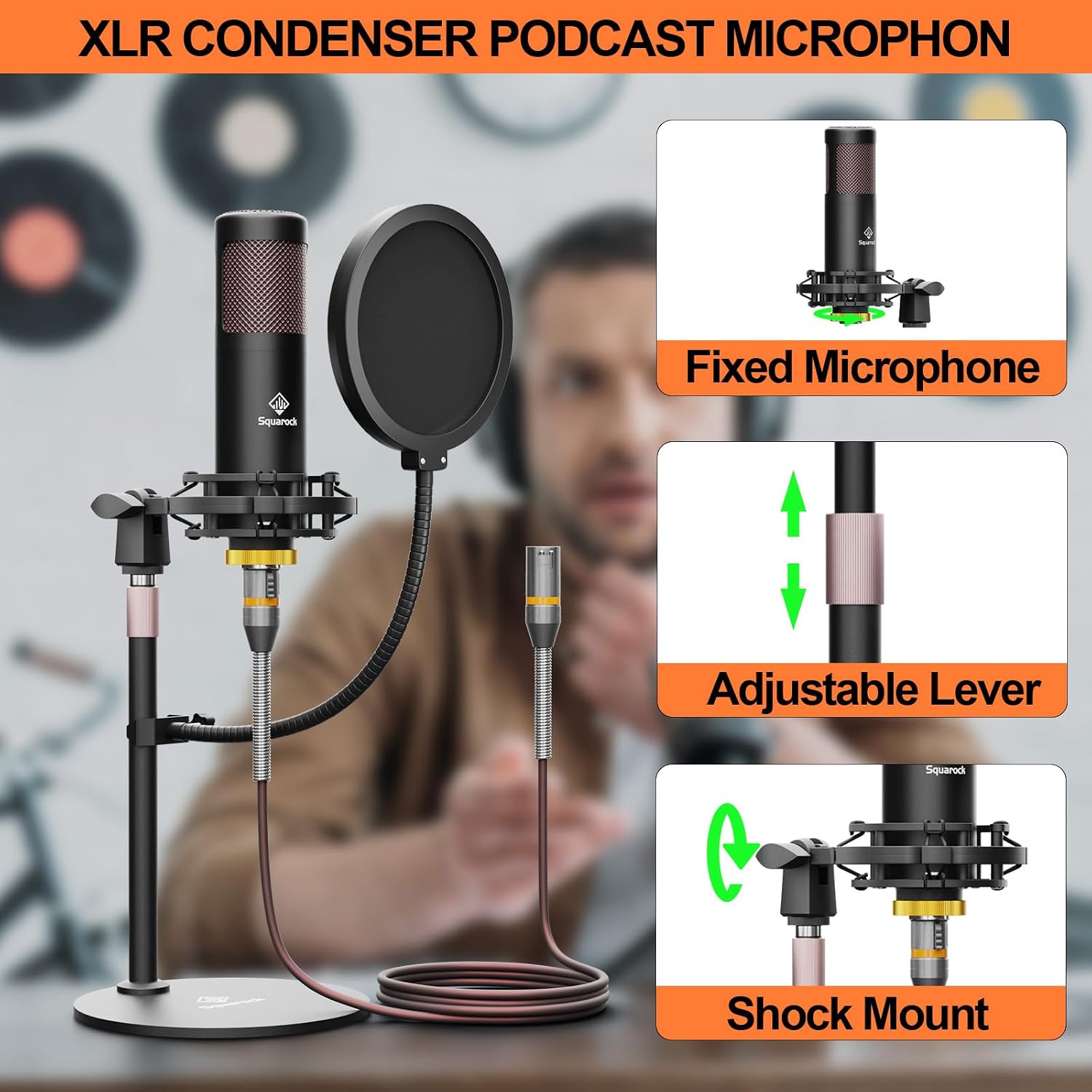 Podcast Equipment Bundle for 2 with Dual 48V XLR Condenser Micophones with Mic Pop Filters Audio Equipment for Live Streaming/Recording, Online Gaming for Phone/Laptop/PC Audio Interface M100