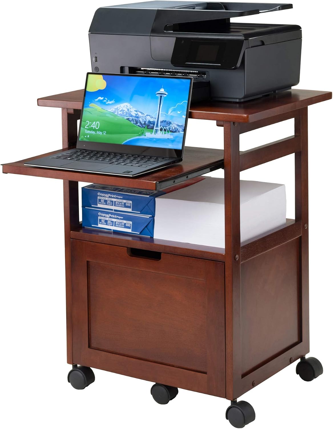 Winsome Piper 3-Shelf Wood Mobile Printer Stand, Brown (94427)