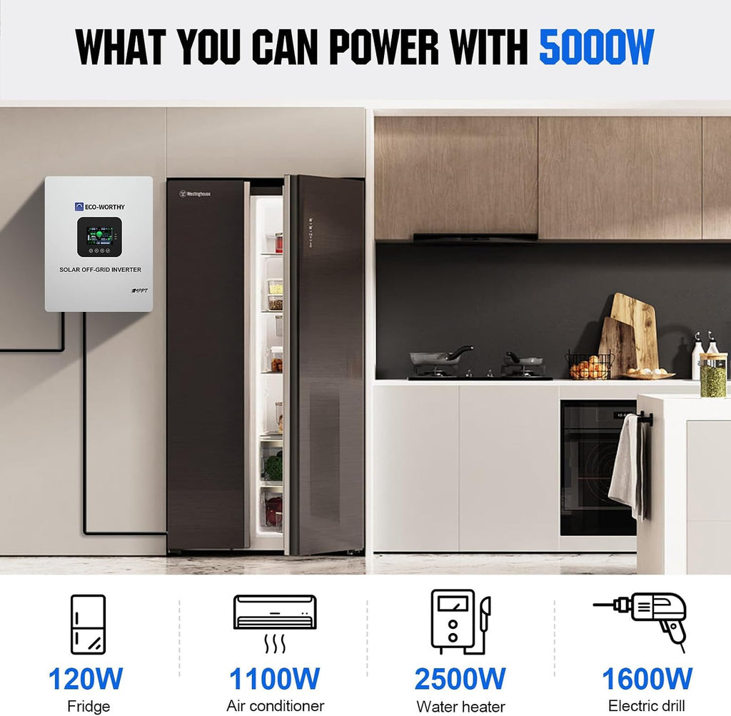 ECO-WORTHY 9.36KWH 2340W 48V Solar Power System Kit Off Grid Solar Panel Kit with 5000W 48V All-in-One Off-Grid Charge Inverter and 12pcs 195W Mono Solar Panel and Z Mounting Brackets.Plug and Play