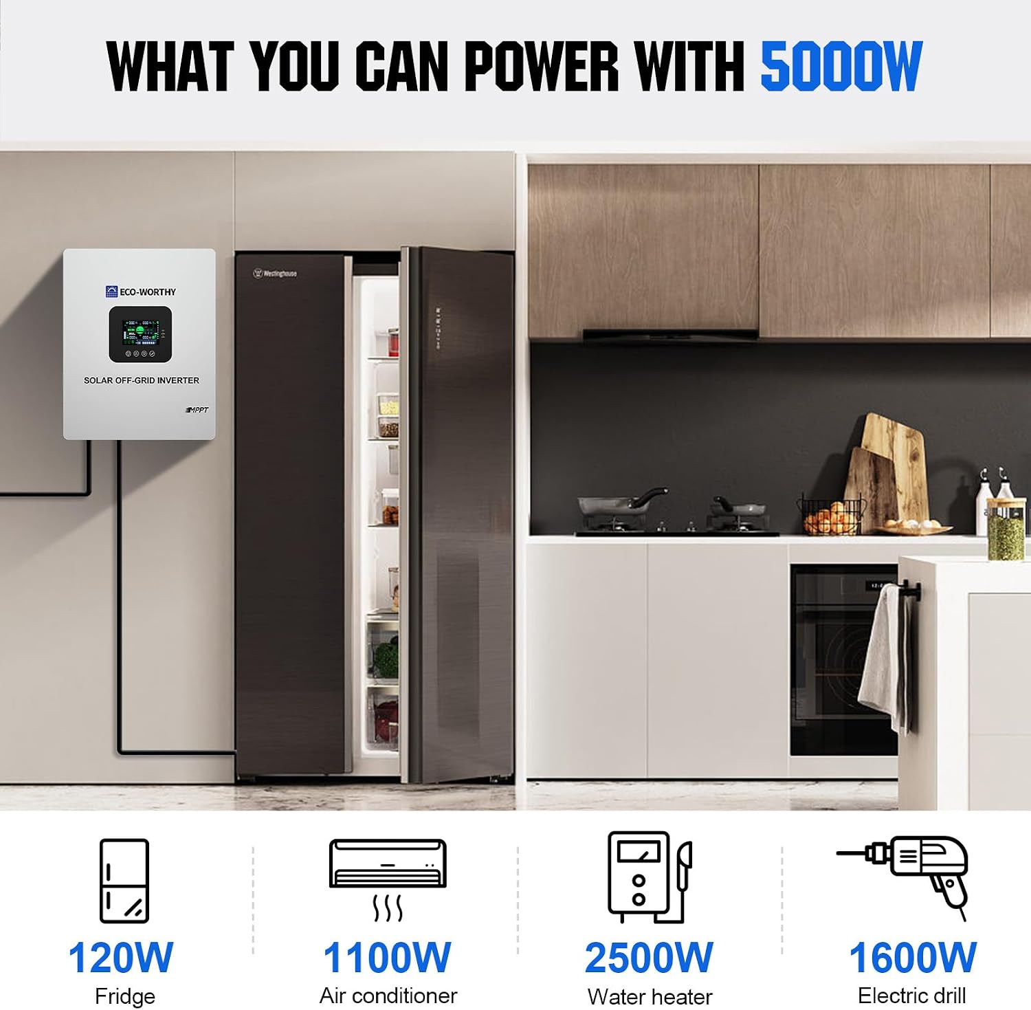 ECO-WORTHY 9.36KWH 2340W 48V Solar Power System Kit Off Grid Solar Panel Kit with 5000W 48V All-in-One Off-Grid Charge Inverter and 12pcs 195W Mono Solar Panel and Z Mounting Brackets.Plug and Play