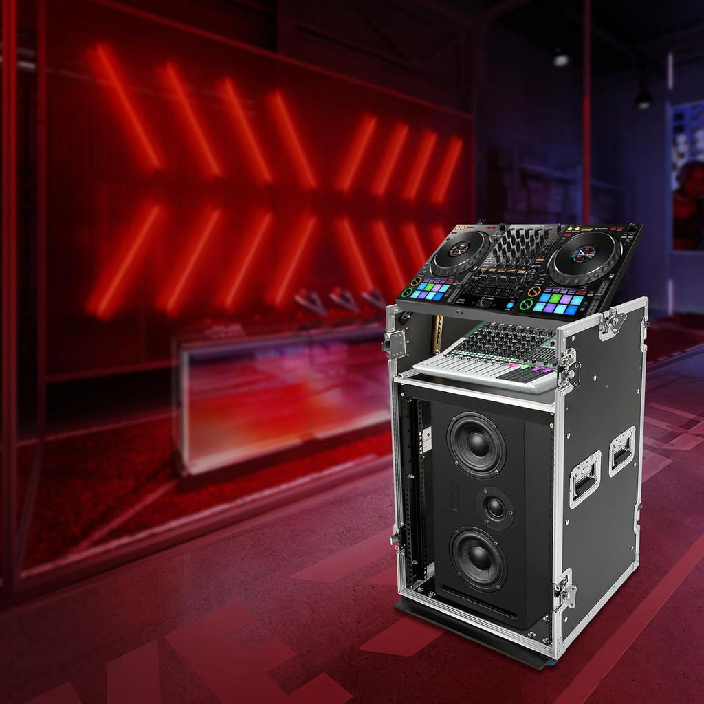 12U Recording Studio Racks, Audio Rack/Road Case Vertical Rack with Table with 4 Wheels,PA DJ Cabinet Up to 66.19LB for Studios, Home Theatres, KTV