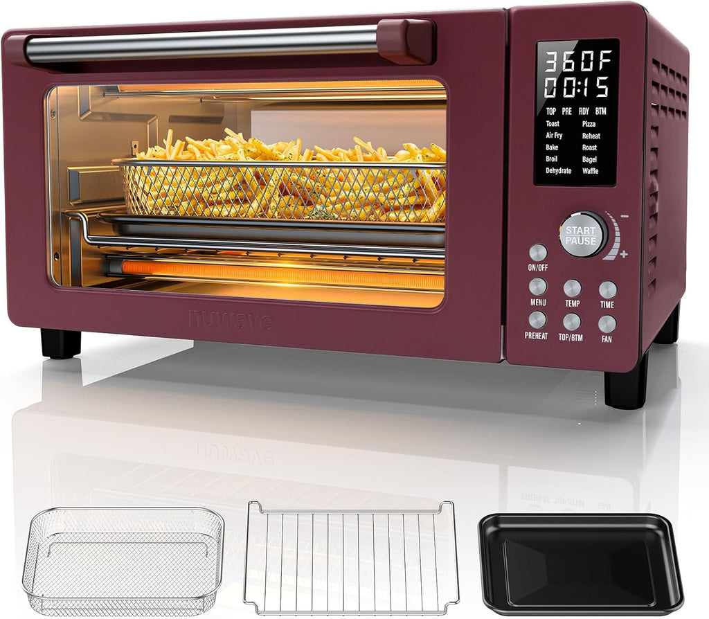 Nuwave Bravo Pro Convection Air Fryer Toaster Oven Combo, 2025 New and Improved, 10-in-1, 50°-450°F Temp Controls, Quick & Even Crisp Technology, 21Qt Capacity, Cinnamon, PFAS Free