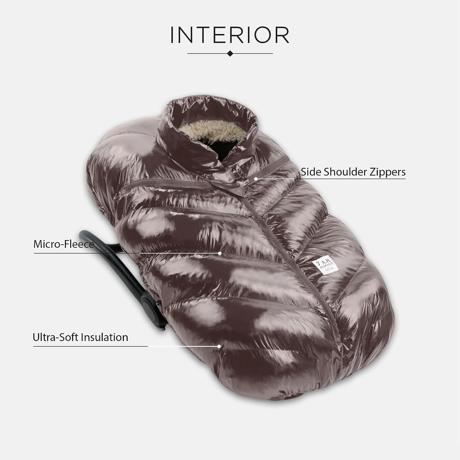 7AM Enfant Car Seat Covers - Cocoon Baby Cover for Boys & Girls, Rain & Snow Repellent, Breathable Windproof, Center Zipper, Universal Fit for Infant Car Seat (0-12M) (Brown Polar)