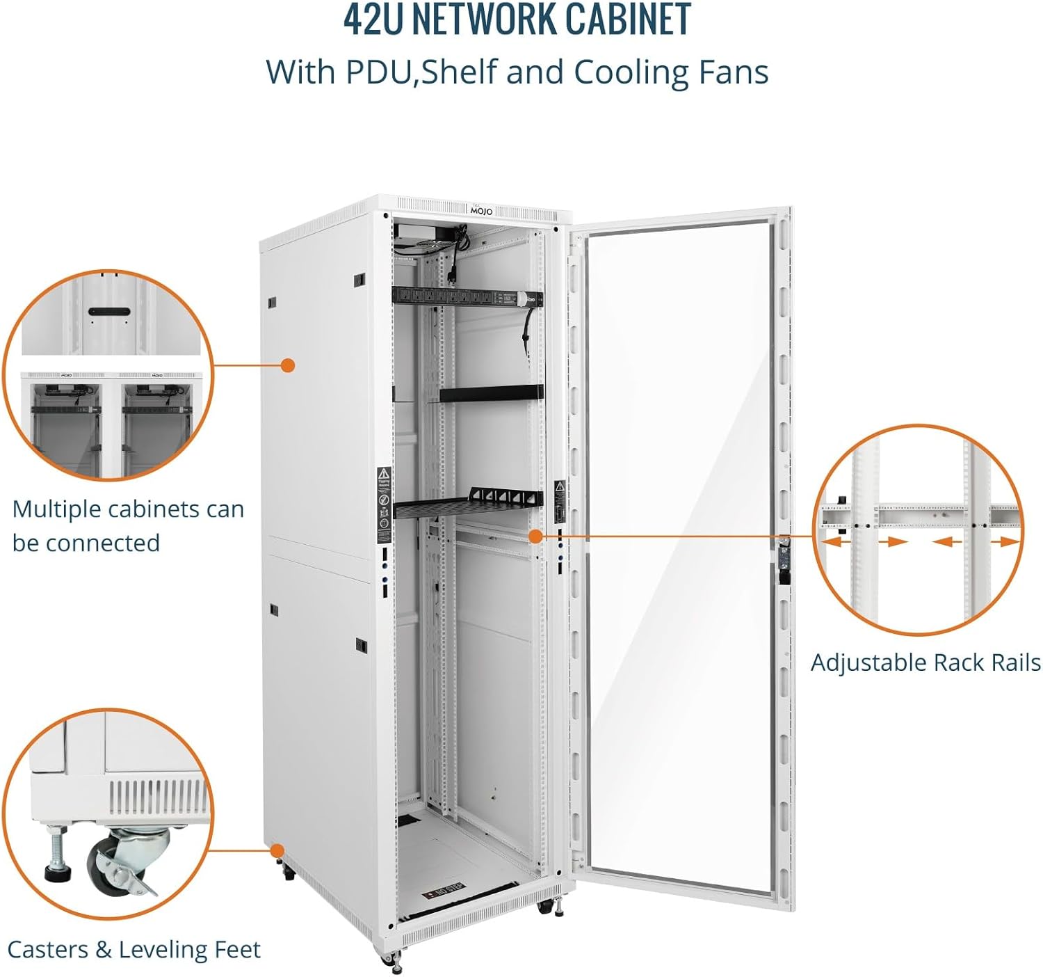 Tecmojo 42U Server Rack Network Cabinet 31.5' D x 23.6' W, Locking Data Cabinet Enclosure for 19' Server, Networking, AV & IT Equipment, Glass Door, White