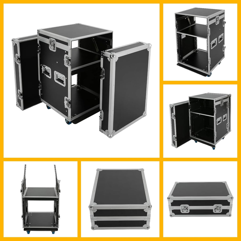 10U PA DJ Rack with Wheels, Rolling Studio Equipment Cabinet with Locking Drawer, 660 lbs Load Capacity Heavy Duty Audio Work Table Case, Mixer Amplifier Rack Stand (29.13*22.05*30.12in, Black)