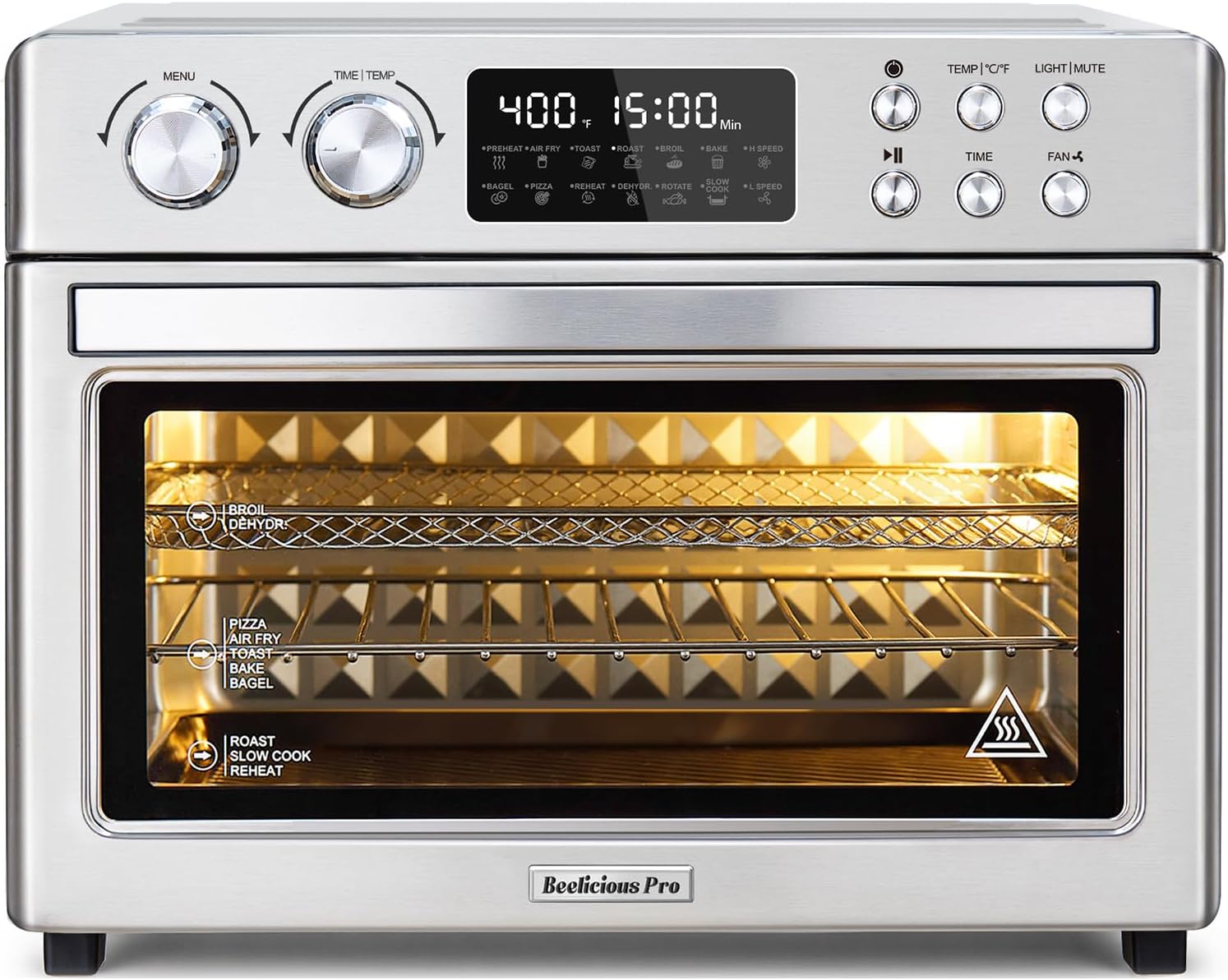 28QT Air Fryer Toaster Oven Combo, Large 12-in-1 Convection Countertop Oven with Next-Gen HeatWave Convection, 3-Layer Cooking, Rotisserie for Chicken, Fits 11' Pizza, All Accessories, Stainless Steel