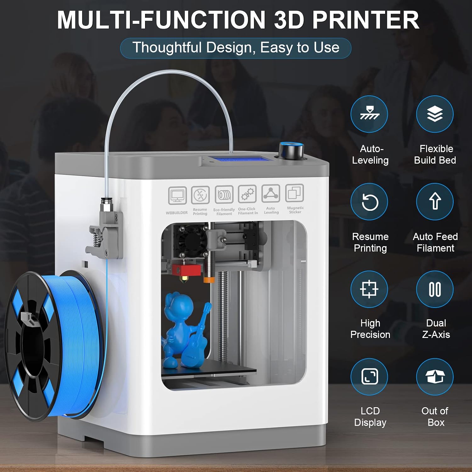 HEPHI3D Tina2 3D Printer Kit Fully Assembly, with 4 Colors PLA Filament Bundle, Auto Bed Leveling Mini 3D Printer for Beginners and Kids, School, Office, Home Using