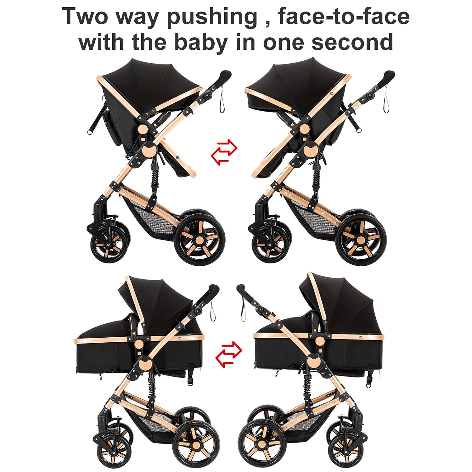 2 in 1 Baby Stroller, Convertible Pram, Reversible Standard Baby Stroller, Portable Baby Buggy, Infant Carriage, Foldable High Landscape Pushchair for Toddler Newborn (2US588-BG)