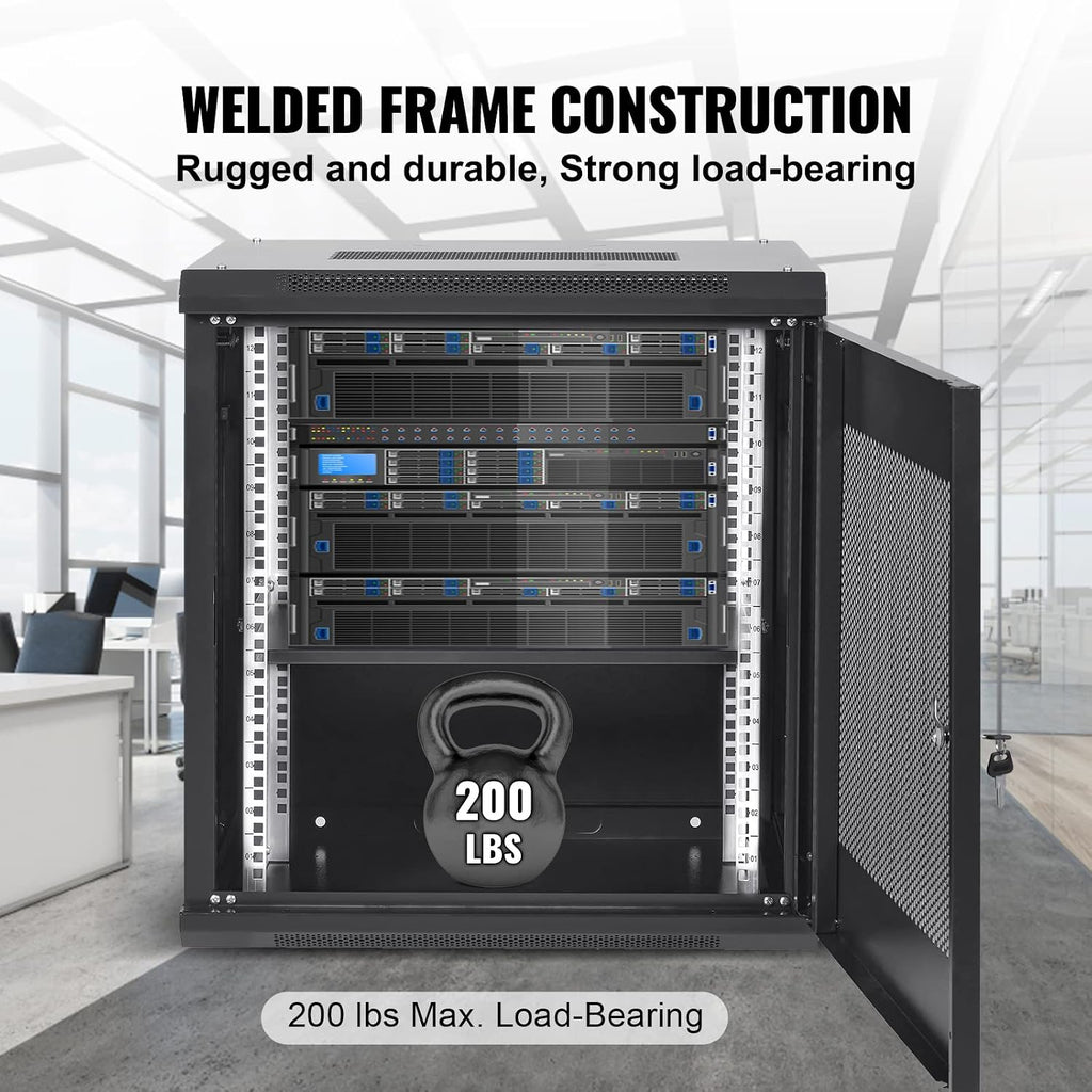 VEVOR 12U Wall Mount Network Server Cabinet, 15.5'' Deep, Server Rack Cabinet Enclosure, 200 lbs Max. Ground-Mounted Load Capacity, with Locking Door Side Panels, for IT Equipment, A/V Devices