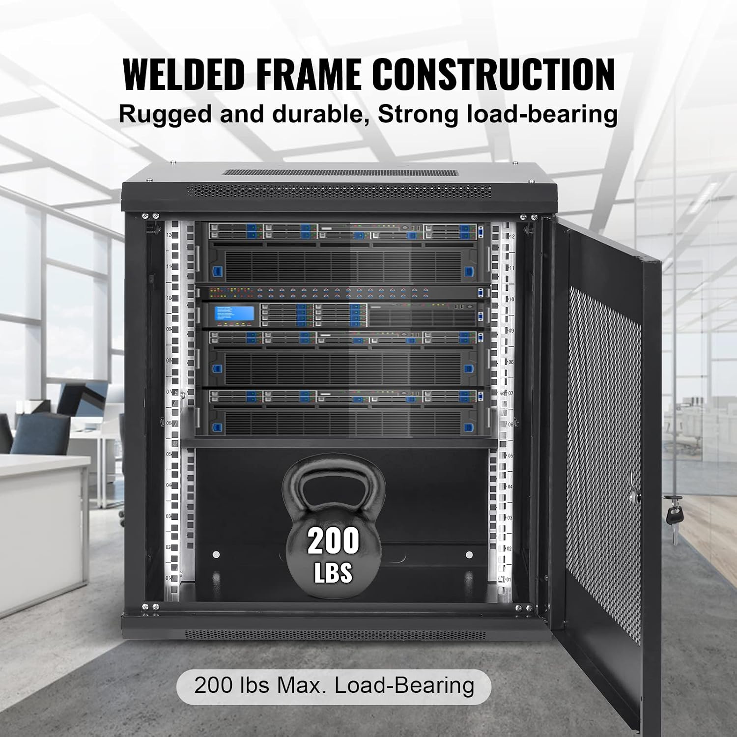 VEVOR 12U Wall Mount Network Server Cabinet, 15.5'' Deep, Server Rack Cabinet Enclosure, 200 lbs Max. Ground-Mounted Load Capacity, with Locking Door Side Panels, for IT Equipment, A/V Devices