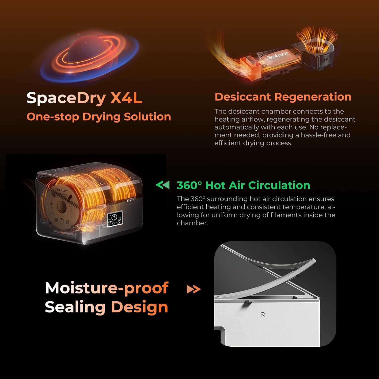 Creality Space Pi X4L Filament Dryer Box,4 Spool Capacity with Dual Independent Chambers,75°C Heating & Smart Energy-Saving Mode,Fits PLA,PETG,ABS,TPU,PA,etc | Solve Moisture,Clogs & Stringing