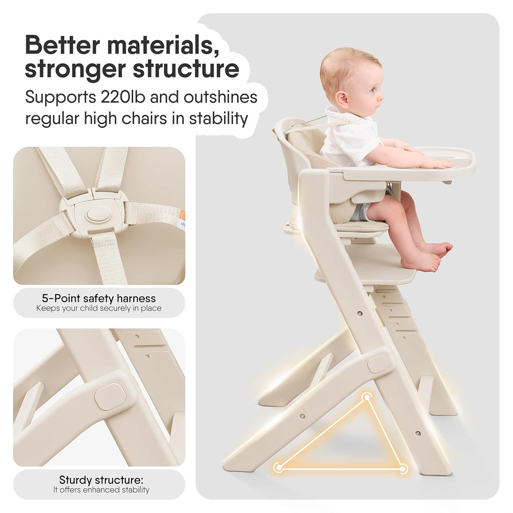 Obee Odee Full-Body Washable Baby High Chair with Soft Cushion, Adjustable for 6 Months to 220 Lb - Multifunctional and Convertible High Chairs for Babies and Toddlers -Portable and Easy Operation
