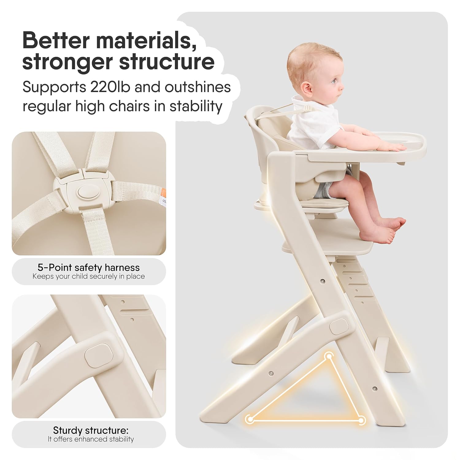 Obee Odee Full-Body Washable Baby High Chair with Soft Cushion, Adjustable for 6 Months to 220 Lb - Multifunctional and Convertible High Chairs for Babies and Toddlers -Portable and Easy Operation