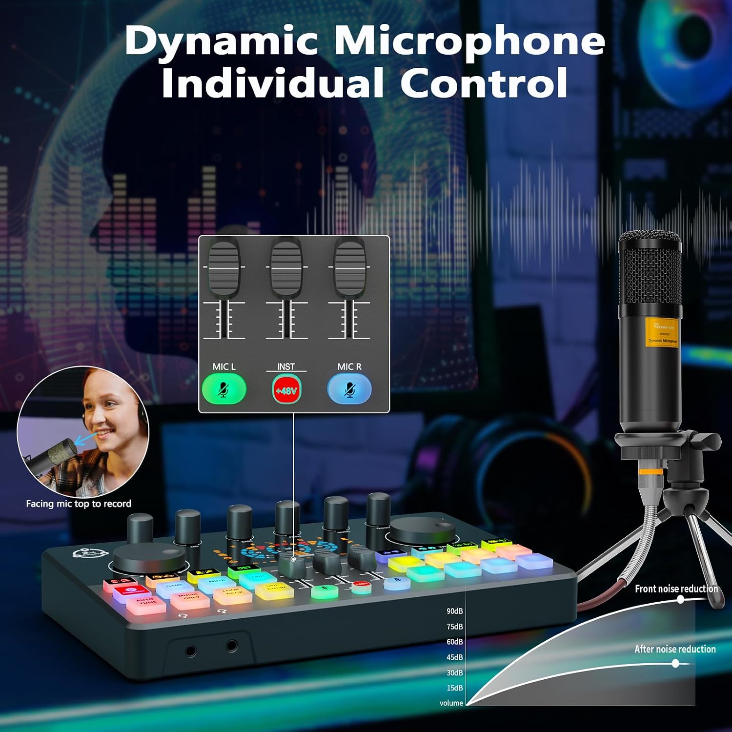 Podcast Equipment Bundle for 2, Audio Mixer Voice Change with XLR Dynamic Microphone, Perfect for Vocal Recording, Podcasting, Streaming,Video Vocals, Singing, PC, Phone, TikTok, COMMANDER M100 3rd