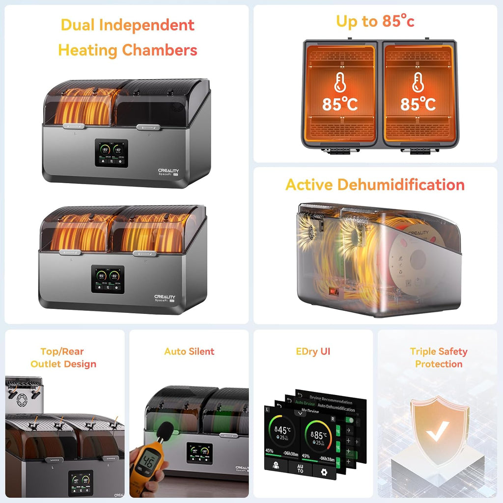 Official Creality Filament Dryer 4 Spools Mothers Day Gifts, Space Pi X4 Filament Storage Box, 85℃ Max Temperature, Dual Independent Heating Chambers, Power Saving for PLA PETG ABS TPU ASA PC PA PAHT