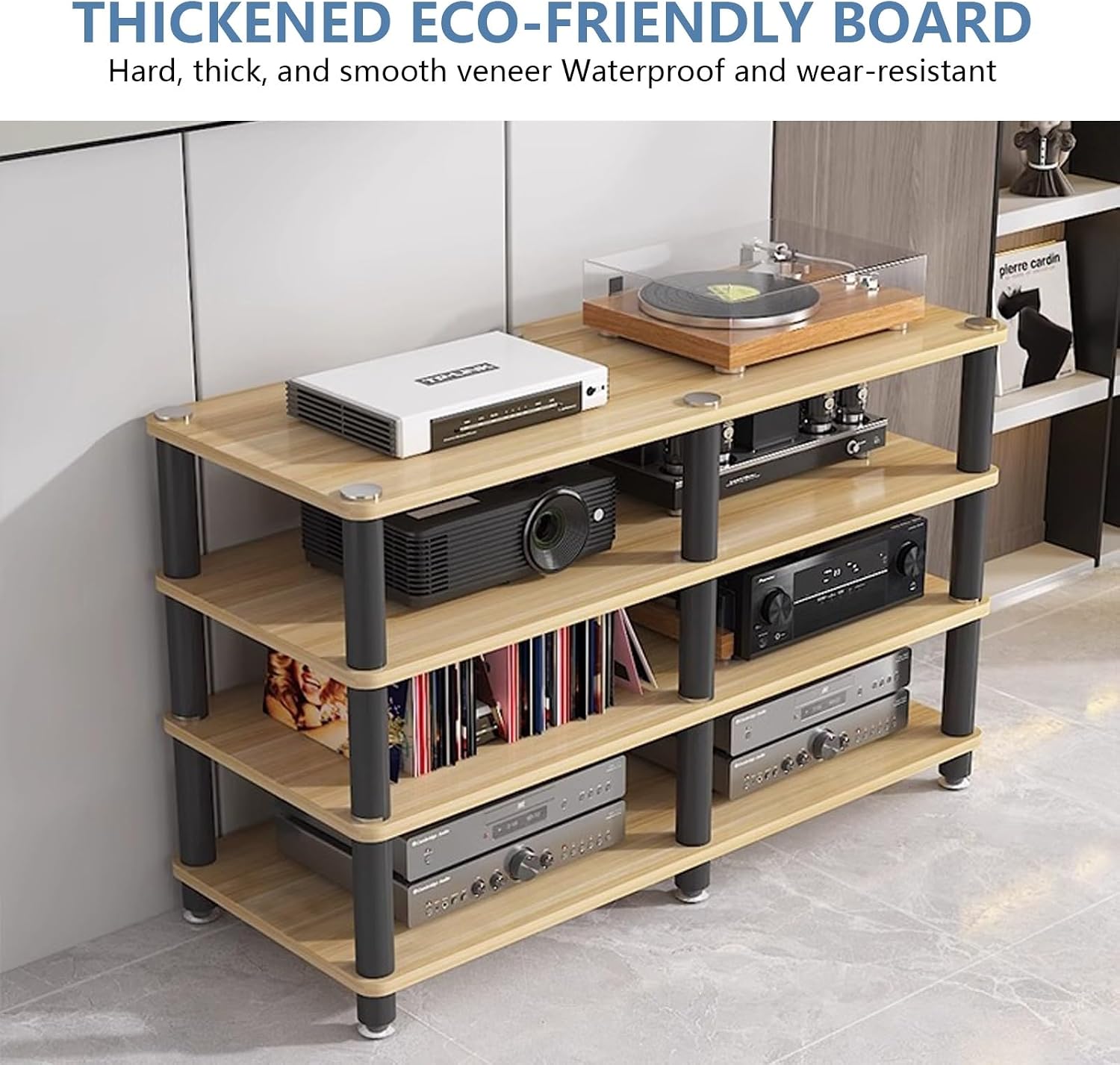 AV Media Stand, Stereo Rack with Thickened Board, Multi-Tier Open Storage Stereo Cabinet, Audio-Video Rack with Metal Tube, Record Player Stand for Theater(White,3 Tier 120x40x55cm)