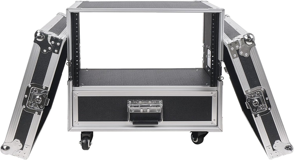 Sound Town 6U Rack Case with 2U Rack Drawer, Casters, for 19' Amps, Mixers, Microphone Receivers (STRC-6U2DR)
