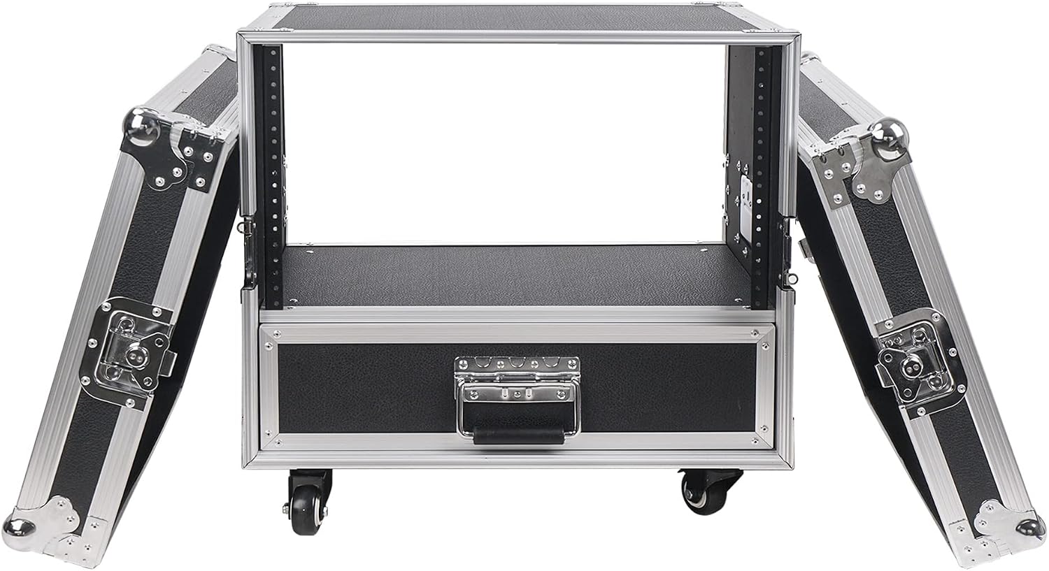 Sound Town 6U Rack Case with 2U Rack Drawer, Casters, for 19' Amps, Mixers, Microphone Receivers (STRC-6U2DR)