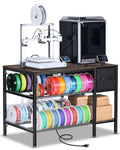 3D Printer Table with Filaments Storage - 3D Printer Stand Filament Storage Rack Heavy Duty 3D Printer Desk with Drawer for Workshop Studio Office (Brown)