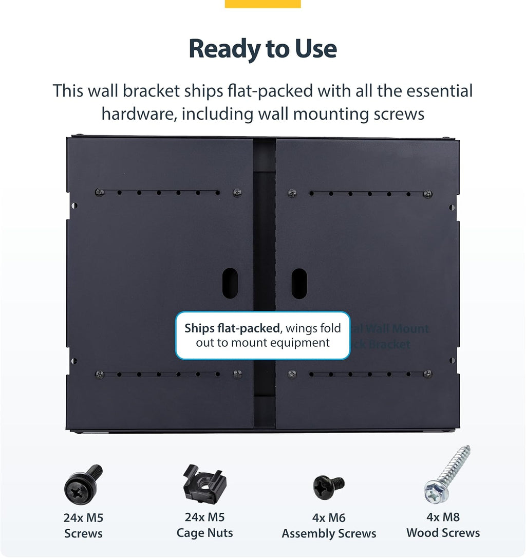 StarTech.com 2-Post 8U Wall Mounted Rack, Adjustable Depth up to 16in, for 19-inch Server/Data/Networking Equipment, Max 88lb