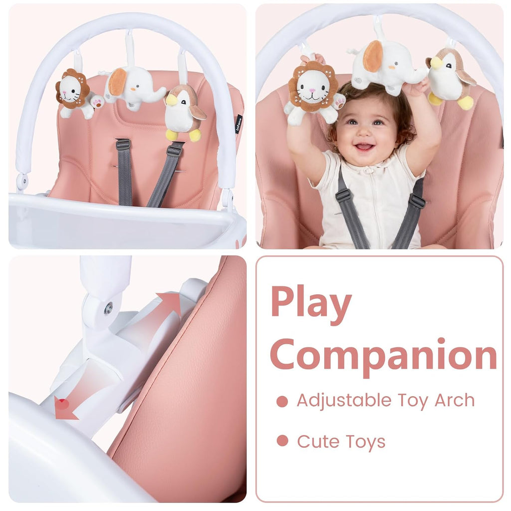 INFANS High Chair for Babies and Toddlers, Foldable Highchair with 7 Different Heights 4 Reclining Backrest Seat 3 Setting Footrest, Removable Tray Built-in Rear Wheels with Locks