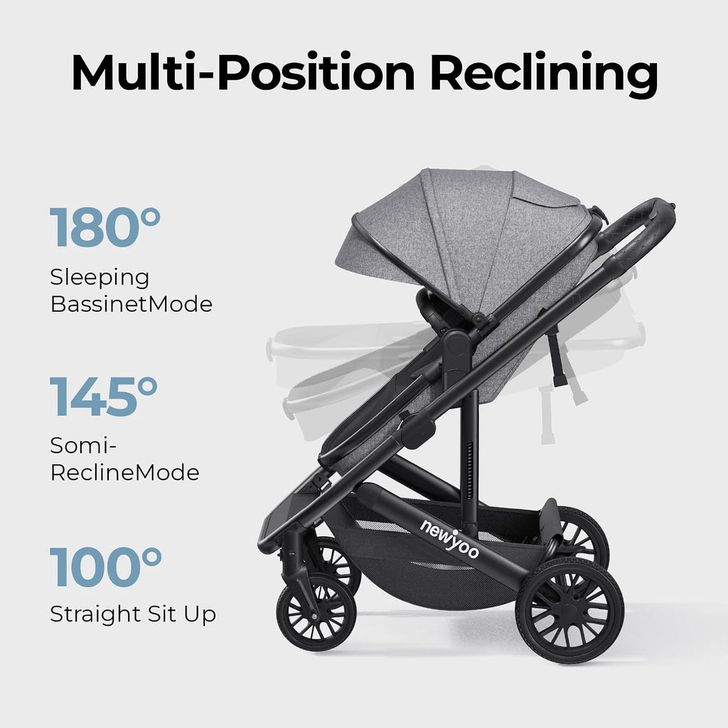 newyoo Infant Stroller with Bassinet Mode, Nestro 516M, Convertible Infant Strollers w Reversible Seat & Cup Holder, 2-in-1 Rear-Facing Pram from Newborn to Toddler, Gray
