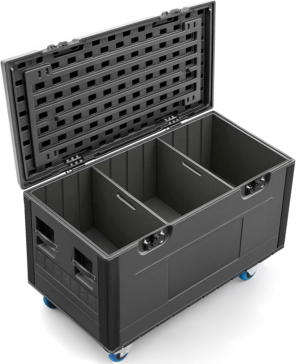Diandian Cable Trunk Road Case with Wheels and Divider, 44' x 22' x 24' Stackable Heavy Duty ATA Rolling Utility Road Case, for Pro Audio & DJ Equipment Storage, Transport for Touring with Casters