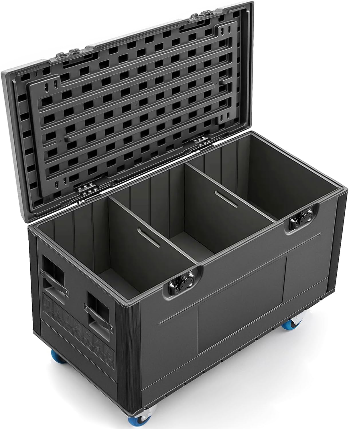 Diandian Cable Trunk Road Case with Wheels and Divider, 44' x 22' x 24' Stackable Heavy Duty ATA Rolling Utility Road Case, for Pro Audio & DJ Equipment Storage, Transport for Touring with Casters