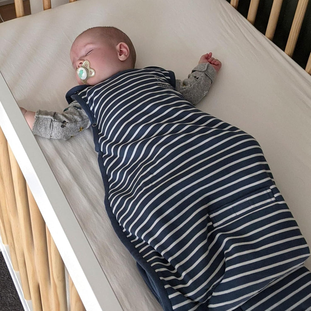 Woolino 4 Season Ultimate Baby Sleeping Bag - Merino Wool and Organic Cotton - Universal Size Adjustable Sleep Sack for Baby - Two-Way Zipper Sleeping Bag (2-24 Months) - Navy Blue