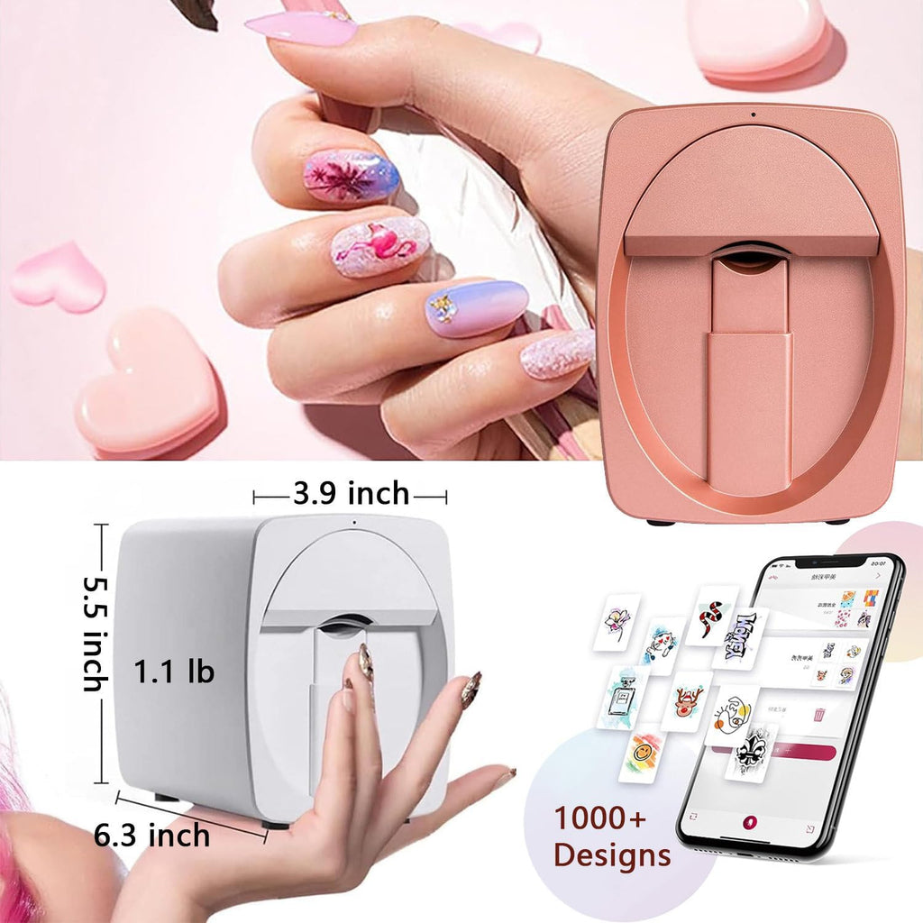 Portable 3D Nail Printer - 1000+ Designs, DIY Mobile App Control, Ideal for Home & Salon Use, Perfect for Nail Art Lovers, Girls & Women, Easy & Fun to Use
